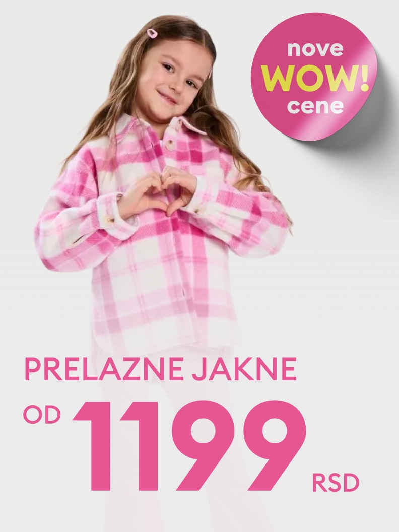 Promotivna ponuda dečjih prelaznih jakni po sniženoj ceni, namenjena roditeljima koji traže povoljnu kupovinu za prelaznu sezonu.