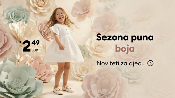 Promocija sezonske dječje odjeće s naglaskom na nove proizvode i pristupačne cijene, potiče pregled i kupnju dječje kolekcije.