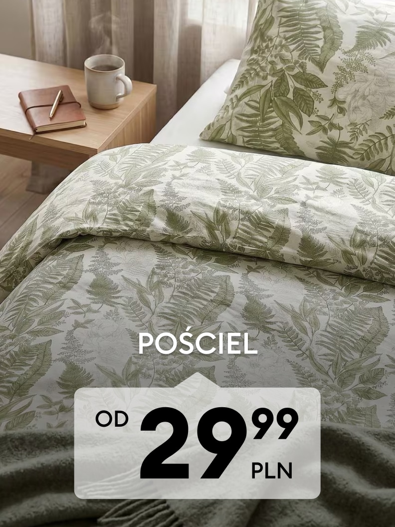 Pościel z roślinnym wzorem dostępna od 29,99 PLN, idealna do stworzenia przytulnej atmosfery w sypialni