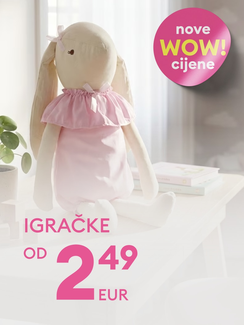Promocija dječjih igračaka s novim sniženim cijenama, informira o ponudi igračaka po povoljnim cijenama od 2,49 EUR.