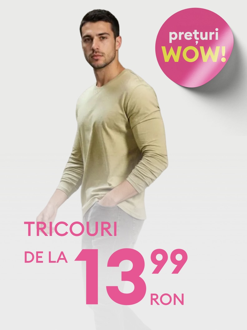 Tricouri pentru bărbați disponibile la prețuri începând de la 13,99 RON. Oferte speciale marcate cu eticheta „Prețuri WOW!”.