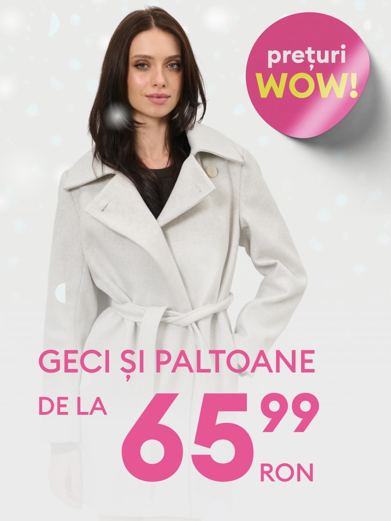 Promocja na kurtki i płaszcze, ceny zaczynają się od 59,99 zł. Na obrazku widoczny jest napis „nowe WOW! ceny” podkreślający atrakcyjność oferty.