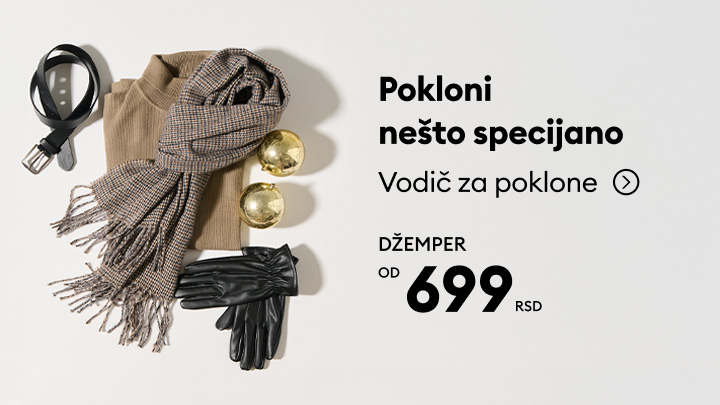 Poklon vodič za posebne trenutke. Pronađite džempere već od 699 RSD i druge modne dodatke, uključujući šalove, kaiševe, rukavice i ukrasne predmete. Izaberite idealan poklon za dragu osobu. Kliknite za više informacija. banner
