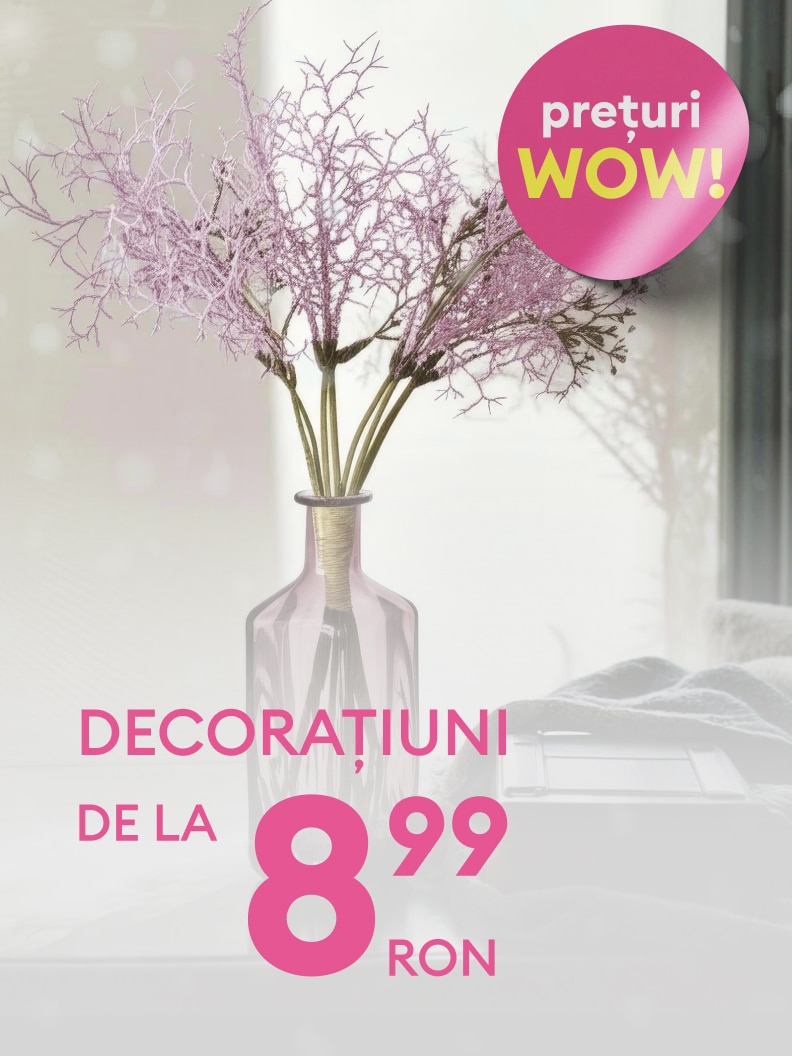 Decoratiuni disponibile începând de la prețul de 8,99 RON. Oferte speciale și prețuri WOW pentru a adăuga stil și eleganță spațiului tău. Perfect pentru orice ocazie sau cadou.