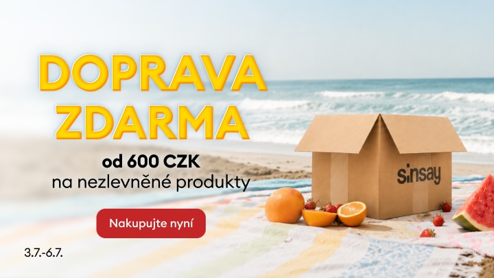 Akce Sinsay na dopravu zdarma při nákupu nezlevněných produktů nad 600 Kč.