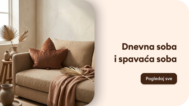 Ponuda proizvoda za dnevnu i spavaću sobu, uključujući posteljinu i kućni dekor.