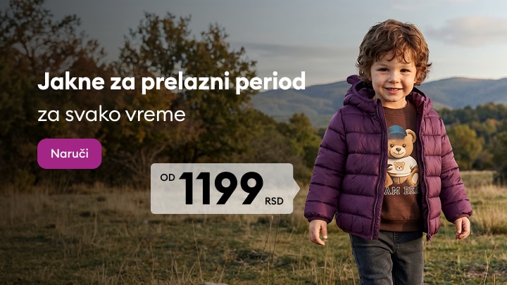 Dečija jakna za prelazni period pogodna za različite vremenske uslove, dostupna po promotivnoj ceni od 1199 RSD