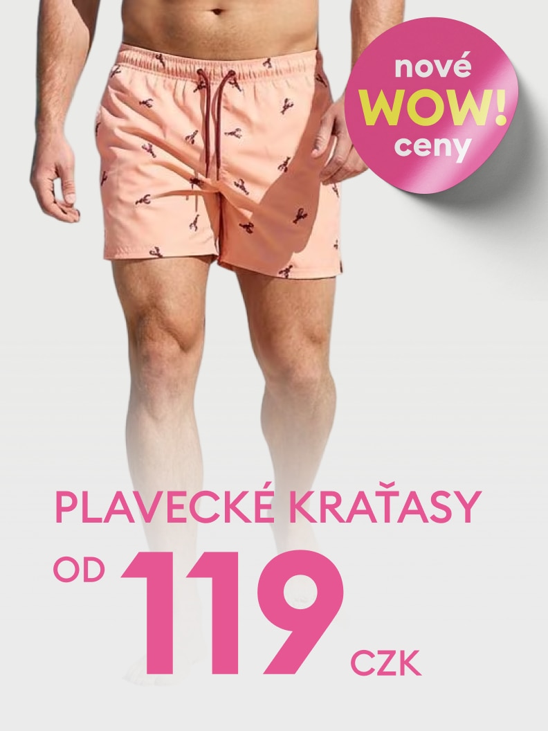 Propagační sdělení na pánské plavecké kraťasy s akční cenovou nabídkou od 119 Kč.