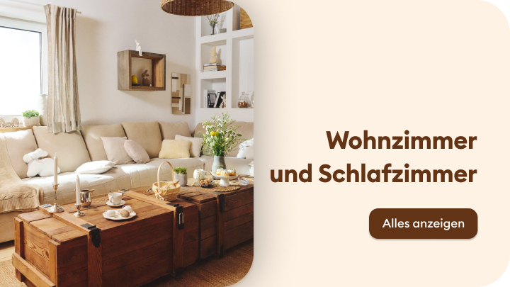 Kategorieübersicht für Möbel und Wohnaccessoires für Wohn- und Schlafräume; vermittelt Einrichtungsinspiration und lädt zum Entdecken des Sortiments ein.