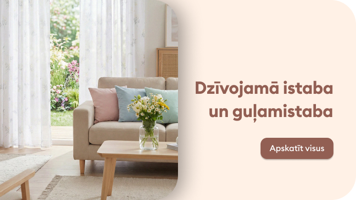 Iedvesma dzīvojamās istabas un guļamistabas iekārtošanai ar mājokļa precēm, aicinot iepazīties ar pieejamo piedāvājumu.
