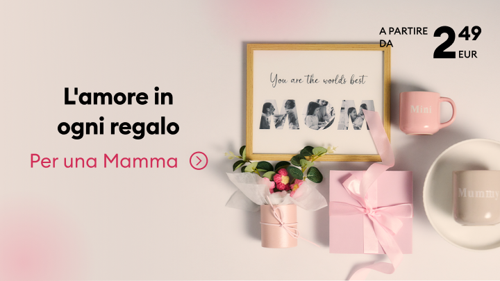 Promozione di idee regalo per la mamma, pensata per esprimere affetto e celebrare la maternità, con proposte accessibili a partire da 2,49 EUR.