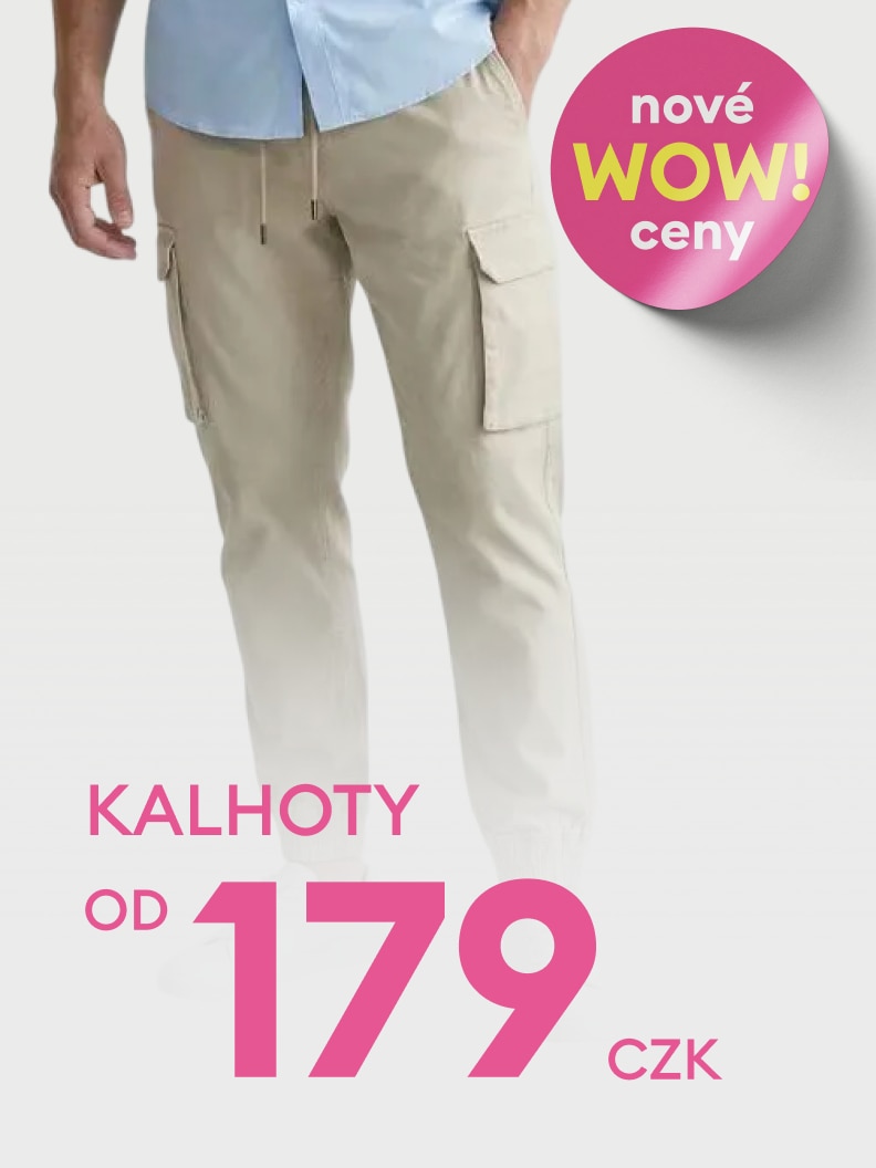 Pánské kalhoty dostupné za akční cenu. Cenová nabídka začíná od 179 Kč. Skvělá příležitost pro výhodný nákup nového oblečení.