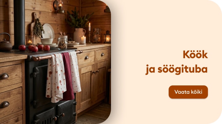 Maalähedase köögi- ja söögitoa sisustuse ning kodutekstiilide valik hubase kodu loomiseks