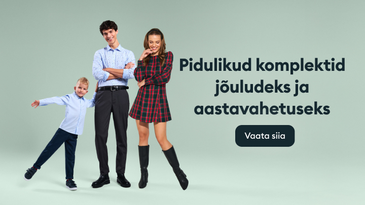 Pidulikud komplektid jõuludeks ja aastavahetuseks. Reklaam juhib tähelepanu stiilsetele riietele pühadehooajaks. Kutse lisainfo saamiseks ja kollektsiooni vaatamiseks, klõpsates nupul "Vaata siia". Sobib nii perele kui individuaalseks pidulikuks stiiliks.