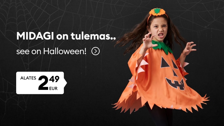 Lapse kõrvitsakostüüm Halloweeniks soodsa hinnaga alates 2,49 eurost