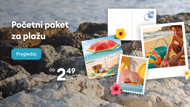 Promocija početnog paketa za plažu s osnovnim ljetnim potrepštinama, usmjerena na poticanje pregleda ponude i kupnje po povoljnoj cijeni.