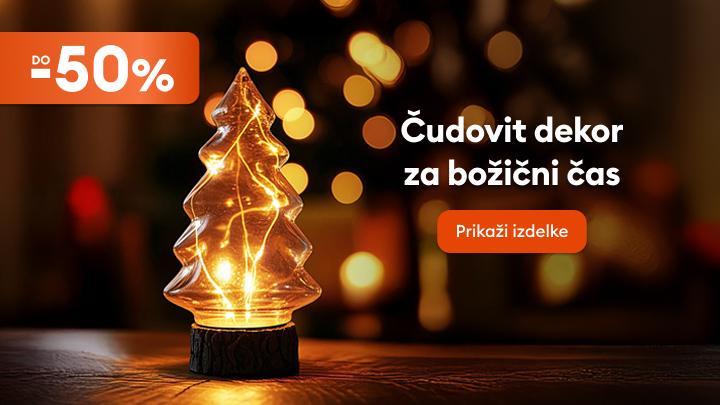 Čudovit božični namizni okras v obliki svetleče smreke, ki je popoln za praznično atmosfero. Ponudba izdelkov vključuje popuste do 50 %. Na voljo je gumb za prikaz izdelkov in dodatne informacije o ponudbi.