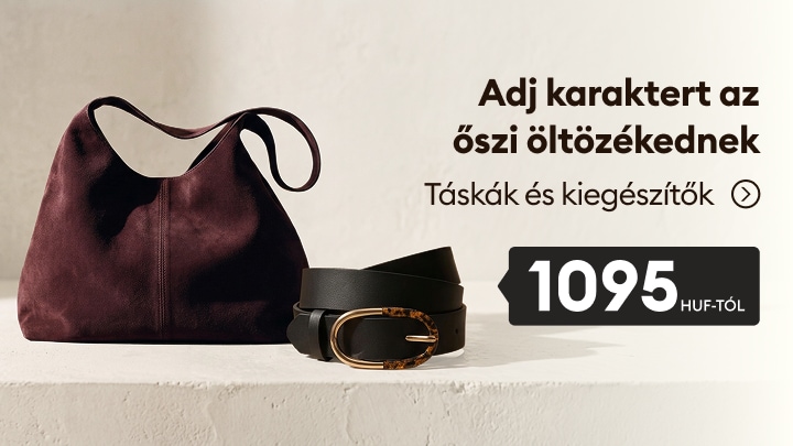 Őszi öltözékhez ajánlott táskák és kiegészítők kedvező áron, női válltáskával és övvel bemutatva