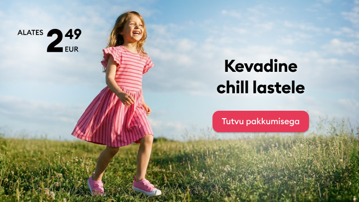 Reklaam, mis kutsub avastama lastele mõeldud kevadist vabaajariietust, rõhutades mugavust ja soodsat hinda.