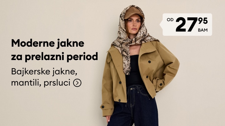 Ponuda modernih jakni za prelazni period, uključujući bajkerske jakne, mantile i prsluke po promotivnoj cijeni.