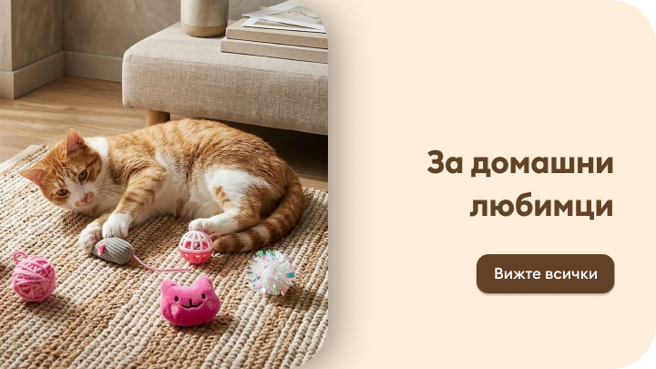 Илюстрира категория с продукти за домашни любимци, подчертаваща грижа и комфорт за кучета в домашна среда.