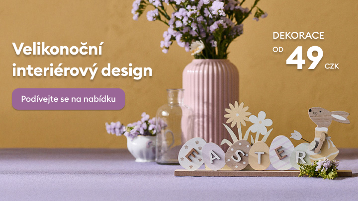 Propagační banner představující velikonoční interiérové dekorace a vyzývající k prohlédnutí nabídky za výhodnou cenu.