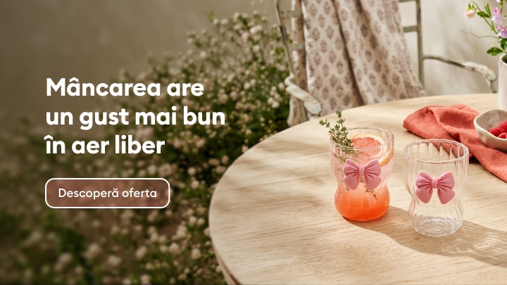 Pahare decorative pentru servirea băuturilor și meselor în aer liber, ideale pentru amenajarea unei mese de grădină sau terasă