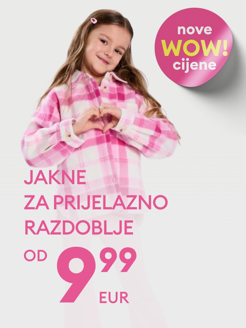 Promocija dječjih jakni za prijelazno razdoblje s naglaskom na povoljne nove cijene i poticanje kupnje sezonske odjeće za djecu.