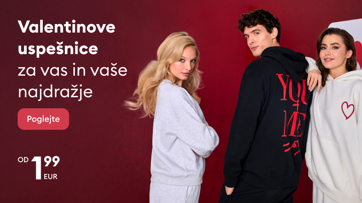 Valentinova ponudba udobnih oblačil za vas in vaše najdražje. Na voljo puloverji z modernim dizajnom in simboli ljubezni. Cena že od 1,99 EUR. Odkrijte več ter razveselite sebe in svoje bližnje z unikatnimi kosi oblačil.