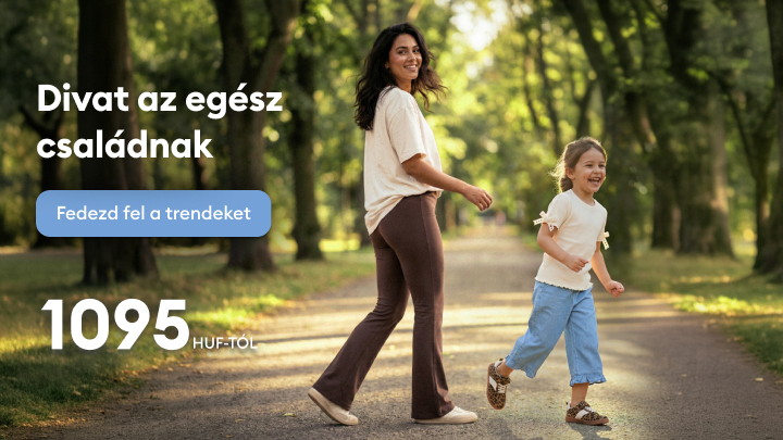 Családi divatot népszerűsítő promóció, amely a szülő és gyermek együtt viselt, hétköznapi ruháit mutatja, és a trendek felfedezésére, kedvező árú ajánlatokra ösztönöz.