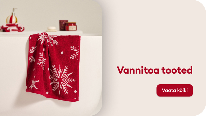 Vannitoa aksessuaarid koosnevad seebidosaatorist, hambaharjatopsist ning pehmetest rätikutest naturaalsel alusel. Kõrval olev nupp 