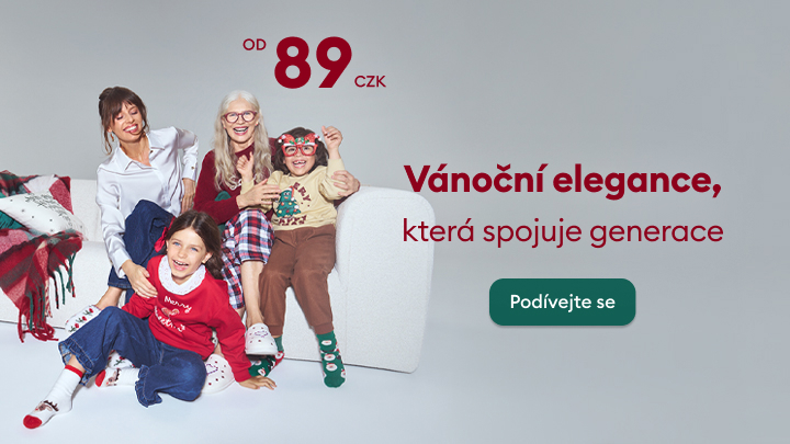 Vánoční nabídka oblečení od 89 Kč, která spojuje generace. Rodinná atmosféra představuje sváteční oděvy pro děti i dospělé, ideální na společné chvíle. Klikněte na tlačítko „Podívejte se“ pro více informací. banner
