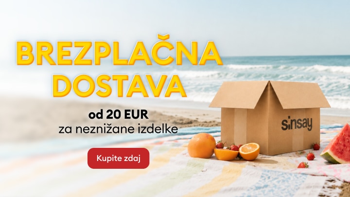 Promocija brezplačne dostave pri Sinsay za nenižane izdelke ob nakupu nad 20 EUR z možnostjo spletnega nakupa