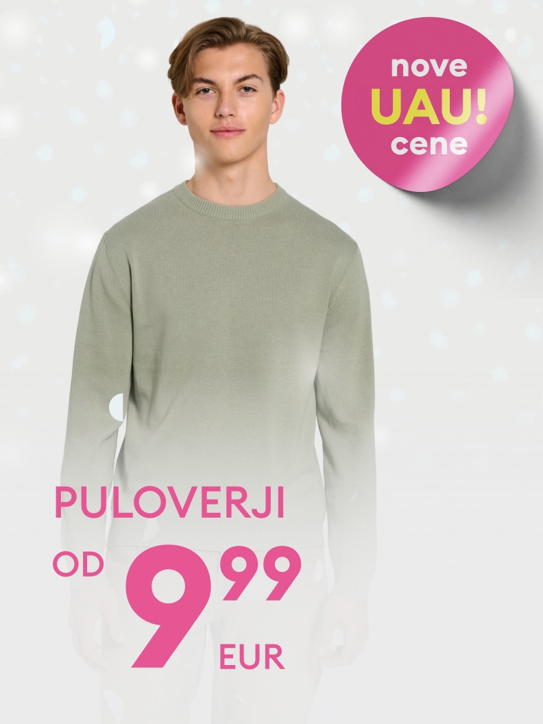 Puloverji na voljo po akcijski ceni od 9,99 EUR. Ponudba vključuje nove ugodne cene označene z napisom 