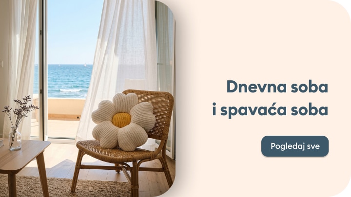 Inspiracija za uređenje dnevne i spavaće sobe uz dekorativni jastuk i namještaj u opuštajućem enterijeru uz pogled na more