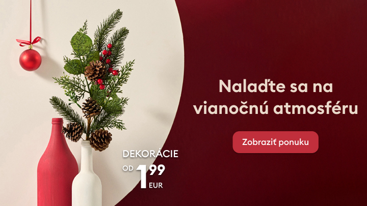 Vianočné dekorácie za ceny od 1,99 EUR. Naladíte sa na vianočnú atmosféru pomocou krásnych ozdôb. Kliknite na tlačidlo „Zobraziť ponuku“ a vyberte si ideálne doplnky na skrášlenie vášho domova počas sviatkov. banner