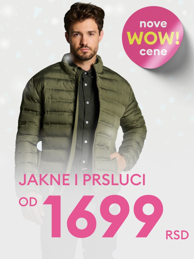 Jakne i prsluci dostupni po cenama od 1699 dinara. Posebna ponuda označena kao 