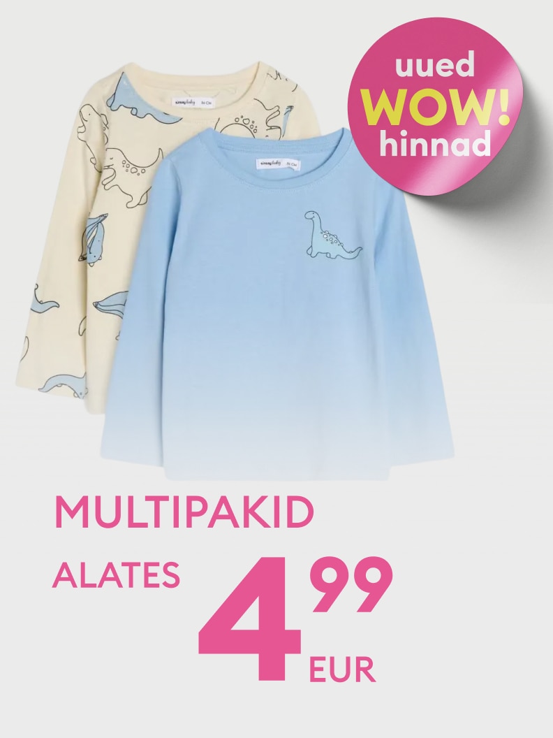 Laste pikkade varrukatega särkide multipaki sooduspakkumine, mille eesmärk on tutvustada uut kampaaniahinda alates 4,99 eurost.