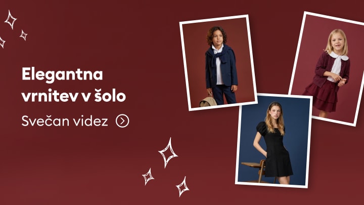 Promocija elegantnih otroških in ženskih oblačil za vrnitev v šolo ter svečan videz za posebne priložnosti.