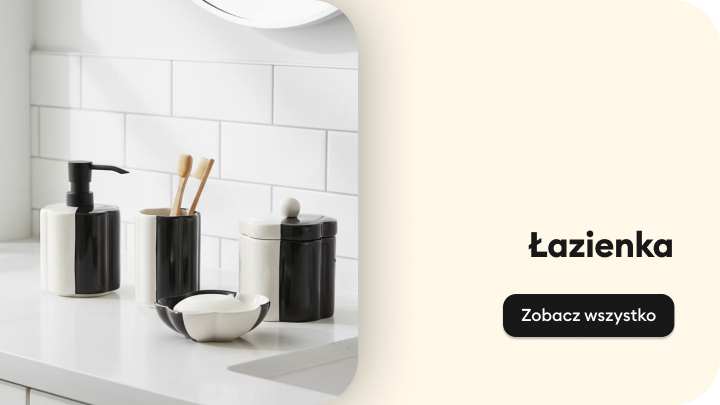 Baner promujący kategorię łazienka, prezentujący akcesoria łazienkowe i zachęcający do zapoznania się z pełną ofertą.