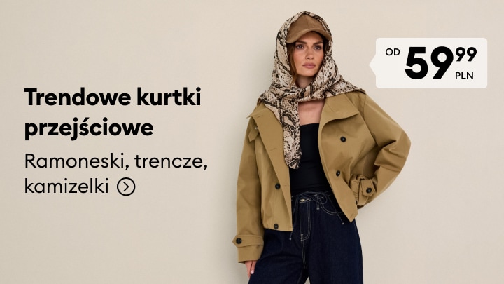 Promocja na modne kurtki przejściowe damskie, w tym ramoneski, trencze i kamizelki, dostępne od 59,99 PLN