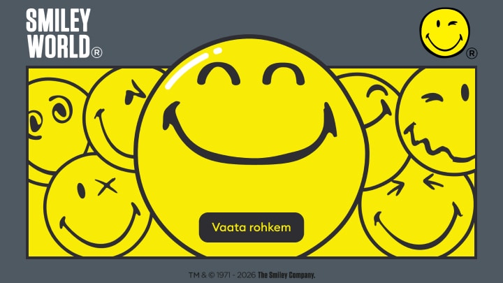 Smiley Worldi kampaaniapilt rõõmsate emotikonidega, mis kutsub avastama kollektsiooni ja vaatama lisainfot