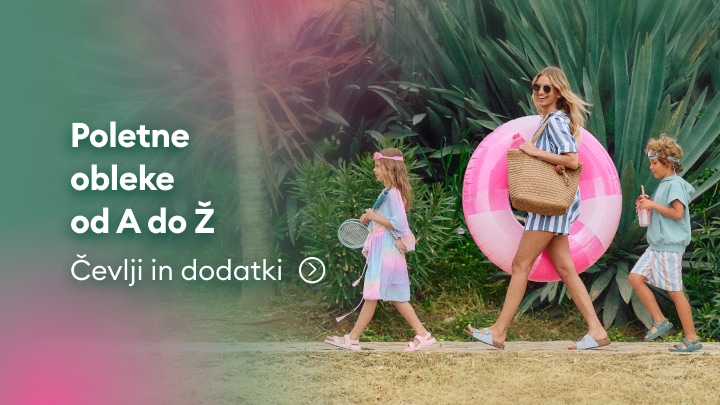 Promocija sezone poletnih oblek z ugodno izhodiščno ceno, namenjena spodbudi k ogledu in nakupu poletne modne ponudbe.