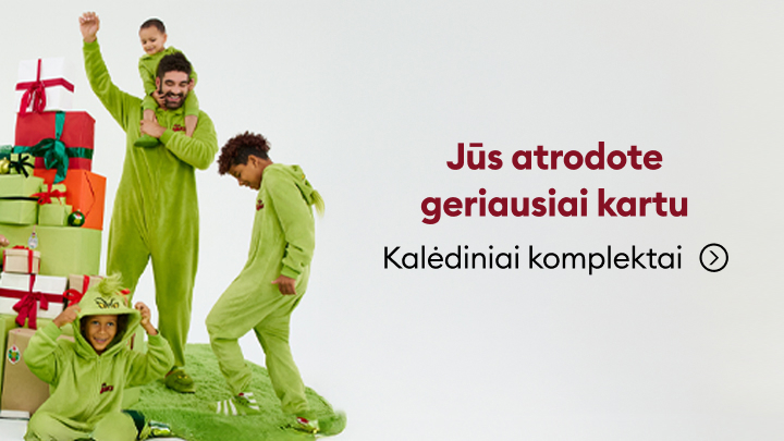 Kalėdiniai komplektai sukurti šventėms ir draugams. Tekstas kviečia pasipuošti ir pasidalinti džiaugsmu kartu. Žaismingos kalėdinės dovanos, kostiumai ir dekoracijos. Skatina šventišką nuotaiką ir bendrumo jausmą. banner