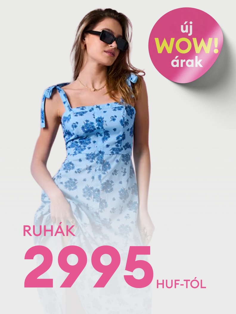 Promóció női ruhákra, új akciós ajánlat bemutatása, kedvezményes ár 2995 forinttól.