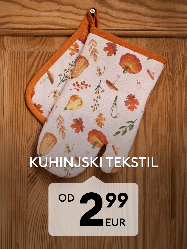 Kuhinjski tekstil z jesenskimi motivi za zaščito rok pri kuhanju in peki.
