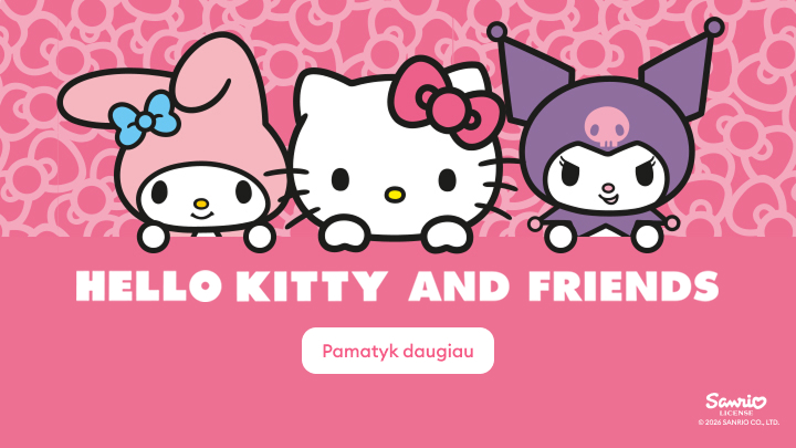 „Hello Kitty” personažas su dviem draugais – mielais gyvūnėliais, šioje grafikoje kviečia susipažinti su pasauliu pilnu draugystės ir linksmybių. Apačioje pateikta nuoroda, kuri skatina sužinoti daugiau apie šį linksmą ir spalvingą pasaulį.