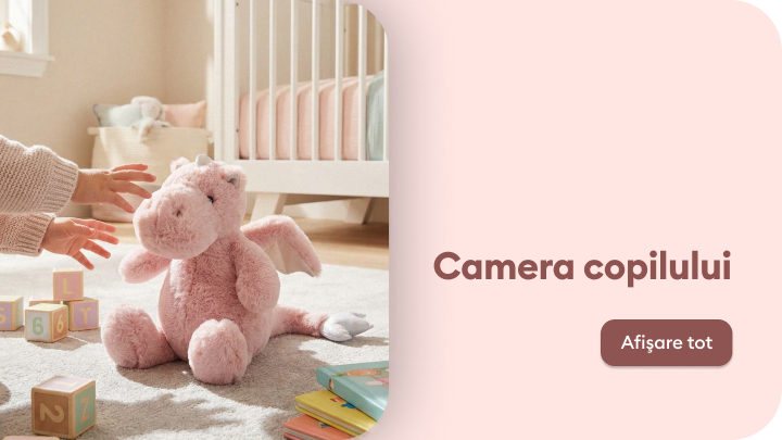 Acces către colecția de produse pentru camera copilului, sugerând un spațiu sigur și confortabil pentru joacă și odihnă.