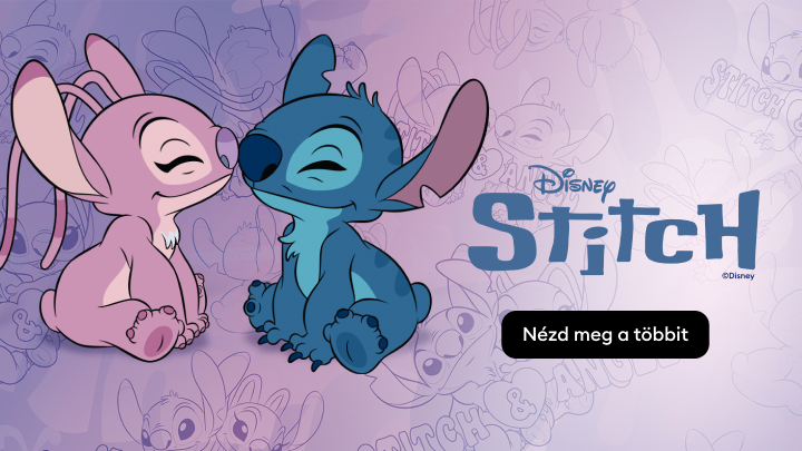 Disney Stitch tematikájú kollekciót népszerűsítő banner, a Stitch karakterekkel, amely a további termékek felfedezésére ösztönöz.