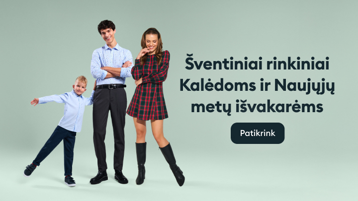 Šventiniai rinkiniai Kalėdoms ir Naujųjų metų išvakarėms. Skirtas patogiam ir stilingam šventiniam pasiruošimui visai šeimai. Paspausk „Patikrink“ ir sužinok daugiau apie šventinių drabužių kolekcijas bei pasiūlymus.
